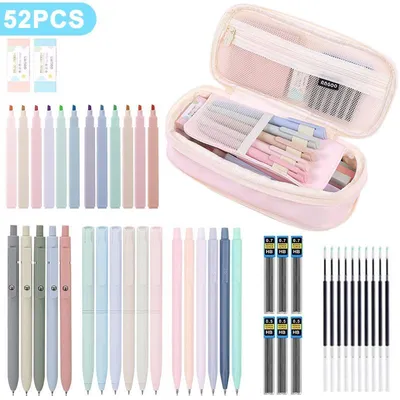 Produktbild von 52-teiliges Schrein-Set mit großem Federmäppchen, Textmarkern, Gelstiften & Druckbleistiften (0,5/0,7) , vielseitig für Büro & Schule
