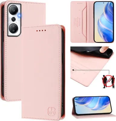Produktbild von Lederhülle für Infinix Hot 20 4G Hülle Flip Brieftasche Kartenfächern Ständer Schutzhülle Pink