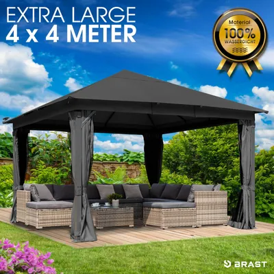 Produktbild von BRAST Pavillon Aluminium Infinity 4x4m Grau   inkl. Moskitonetz   wasserdicht   stabil   UV-Schutz