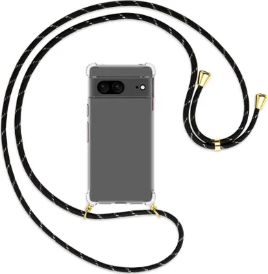 Produktbild von Handykette Backcover-Schutzhülle mit Band (Metall goldfarben) für Google Pixel 7 - schwarz/gold