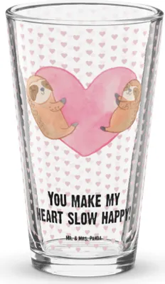 Produktbild von Mr. & Mrs. Panda Glas Faultiere Herz - Transparent - Geschenk, Freundin, Tumbler, Trinkglas, Cocktailglas, für, Bierglas, Liebesbeweis, Valentinstag, Partner, Wasserglas