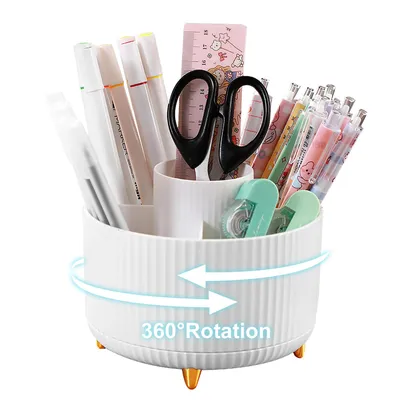 Produktbild von Drehbar Schreibtisch Organizer Kinder, 360° Rotierende Große Kapazitätstifte Schreibtisch Stiftehalter mit 5 Fächern, Aesthetic Schrein