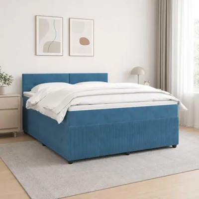 Immagine prodotto di Letto matrimoniale con boxspring e materasso, imbottitura in velluto, con testiera blu, dimensioni 140 x 200 cm
