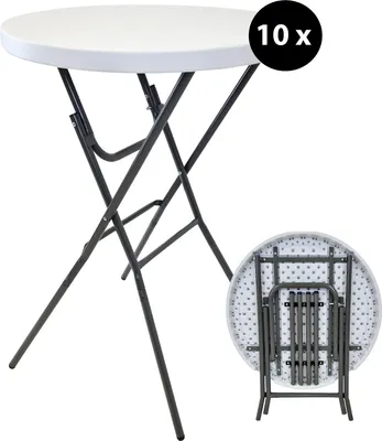 Produktbild von 10x Stehtisch klappbar Ø 80 cm Tischplatte Höhe 110 cm Stahlgestell Partytisch Bistrotisch in Weiß