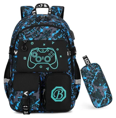 Produktbild von Schulrucksack Set 2-teilig für Jungen, blau, mit Federmappe, 3.-9. Klasse