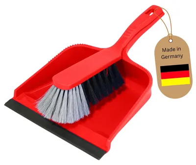 Produktbild von Novaliv Kehrblech Set Kehrblechgarnitur ROT Kunststoff Kehrblechbesen zum Aufkehren Handfeger Kunstborsten PPN Kehrblechset Kehrschaufel 20 cm - geeignet für Camping Feger und Kehrblech