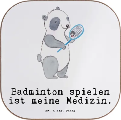 Produktbild von Mr. & Mrs. Panda Getränkeuntersetzer Panda Badminton  - Weiß - Geschenk, Coaster, Tassenuntersetzer, Untersetzer für Gläser, Glas, spielen, gläseruntersetzer, Tassen