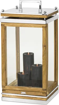 Produktbild von Laterne Huntsville mit Griff, Holz und Edelstahl glänzend vernickelt, Höhe 66 cm
