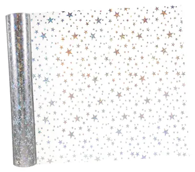 Produktbild von Transparente PVC-Folie mit Sternenmotiv – Glänzende Bastelfolie zum Schneiden und Dekorieren – Kinderfreundliche Bastelfolie für kreative Projekte – Rolle 20cm x 120cm