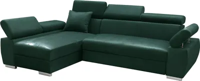Produktbild von MEBLE-LUX - Ecksofa OTTO, Eckcouch mit Schlaffunktion, Federkern, Verstellbare Kopfstützen, Einfacher Klappmechanismus, Bettfunktion, Zusätzlicher Stauraum, Plüsch Grün, Links