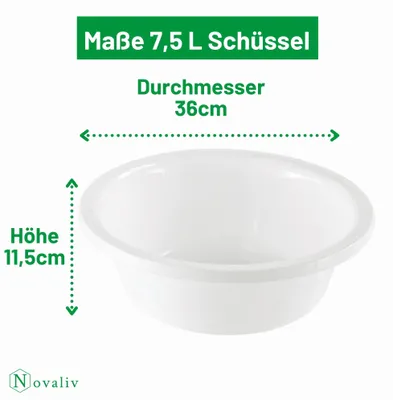 Produktbild von Novaliv 10x Spülschüssel Rund 7,5L, D36 cm, Weiß, BPA-frei & Spülmaschinenfest – Ideal für Küche und Camping, Rundschüssel, Große Plastikschüssel, Waschschüssel, Kunststoffschüssel, Teigschüssel