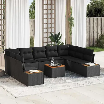 Immagine prodotto di vidaXL Set di divani da giardino con cuscini e contenitore 5 pezzi Nero Polyrattan