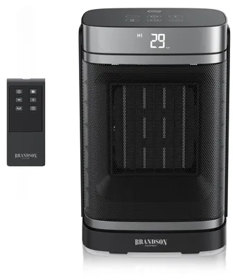 Immagine prodotto di Riscaldatore ceramico Brandson da 1500 W con telecomando, 2 livelli di riscaldamento, oscillazione a 70 gradi, timer fino a 24 ore, termostato da 5 a 36 gradi, 1 unità, colore nero e argento
