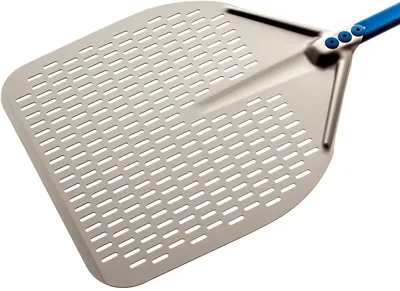 Produktbild von Pizzaschaufel Azzurra Alu rechteckig 33x33cm perforiert : Alustiel 60cm Stiel: Alustiel 60cm