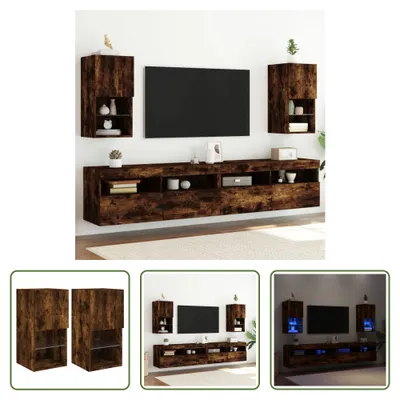 Produktbild von The Living Store TV-Schränke mit LED-Leuchten 2 Stk. Räuchereiche 30,5x30x60 cm