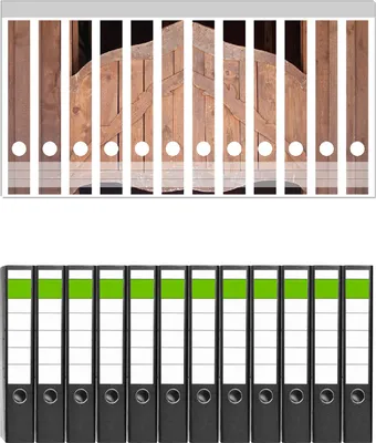 Produktbild von Wallario 12 Stück schmale Ordner inkl. Klebeetiketten mit Motive Saloontür -  Set mit Rückenschildern / Ordnerrücken Stickern