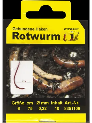 Produktbild von FTM Angelhaken Rotwurm Haken gebunden 6 Ø 0,22 mm