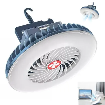 Produktbild von 2400 mAh Campingventilator, 2-in-1 Ventilator mit Licht, 3-Gang Deckenventilator, Zeltventilator, für Auto, Outdoor, Camping, Büro, Zuhause (weiß)