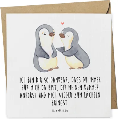 Produktbild von Mr. & Mrs. Panda Grußkarte Pinguine trösten - Weiß - Geschenk, doppelkarte, Mitbringsel, Jahrestag, Valentinstag, für Freundin, faltkarte, anlasskarte, Klappkarte, Frauen