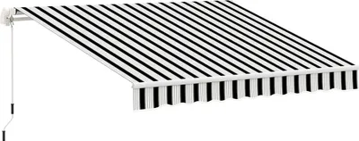Zdjęcie produktu dla Ręczna Markiza Składana 4 M Z Korbą Ręczną Markiza Balkonowa Ochrona Przed Słońcem Montaż Na Ścianie Balkon Aluminium Biały + Niebieski 395 X 245 Cm