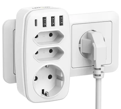 Produktbild von LENCENT USB Steckdose Steckdosenadapter 7 in 1 Mehrfachstecker, 3 Fach