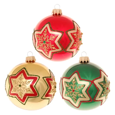 Produktbild von Krebs Glas Lauscha Christbaumkugeln Stern Rot/Gold/Grün 3er Boxset - Größe ca. 8cm
