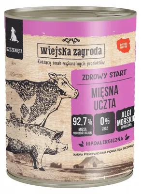 Productafbeelding van Wiejska Zagroda, natvoer voor honden, "Mięsna uczta" (vleesfeest), junior, 800g
