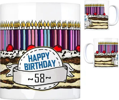 Produktbild von Geburtstagstorte Kaffeebecher zum 58. Geburtstag mit 58 Kerzen Tasse Becher mug