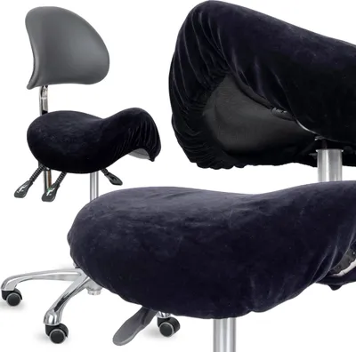 Produktbild von Habys Velours Bezug für Rollhocker Arbeitshocker | Ø 34-40 cm | Spannbezug mit Gummizug | Kosmetik Praxis Friseur | Schwarz