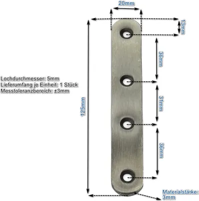 Produktbild von Edelstahl Verbinder 125x20mm Flachverbinder Lochplatte Platte Beschlag