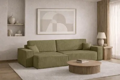 Produktbild von Kaiser Möbel Ecksofa mit schlaffunktion und bettkasten BEST XL, stoff Poso Dicker Cord, Olive, Links