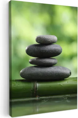 Produktbild von MuchoWow® - Leinwandbilder - Zen - Steine - Grün - Natur - Bambus, Wandbild, Wanddeko Bilder Wohnzimmer, 20x30 cm