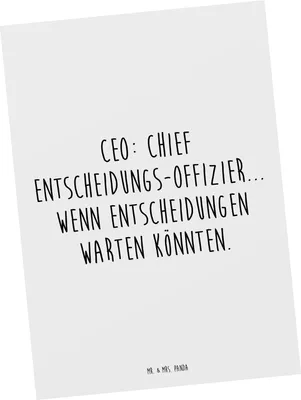 Produktbild von Mr. & Mrs. Panda Ansichtskarte Spruch CEO Entscheidungen - Weiß - Geschenk, Grußkarte, Entscheidungsfindung, Management, Unternehmensführung, bildkarte, Postkarte, Berufe