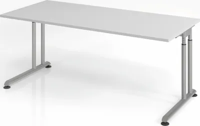 Produktbild von Schreibtisch Nilo | Grau | Silber Gestell | BxT 180x80cm | Arbeitshöhe 68-82cm | höhenjustierbar, 1cm Raster | C-Fuß-Gestell | Rechteckform