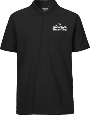 Produktbild von Huuraa Herren Polo Shirt Wangerooge Strandmotiv M Black Bio Baumwolle Fairtrade Poloshirt Geschenkidee
