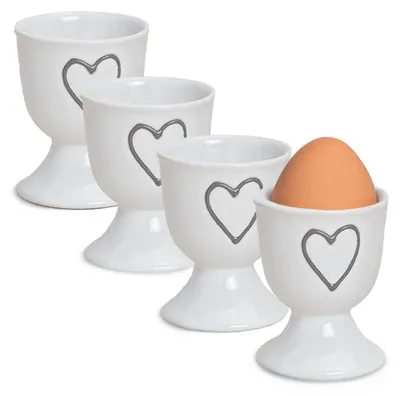 Image de Faïence unie Coquetiers style campagnard Set de 4 pièces blanc