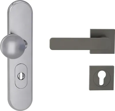 Produktbild von Griffwerk TITANO Kombi SB_882 ES1 (S2) -Edelstahl matt Kombi-Schutzbeschlag -Knopf/Drücker -mit Griff DESM MINIMAL MODERN-KGR-eckig-L-ZA, 72mm -TS 38-50