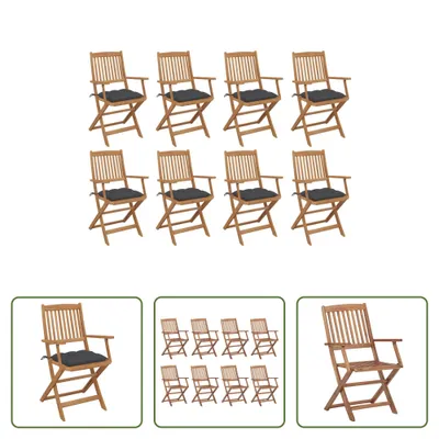 Produktbild von The Living Store Klappbare Gartenstühle mit Kissen 8 Stk. Massivholz Akazie