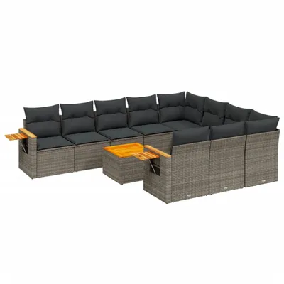 Produktbild von 11-tlg. Garten-Sofagarnitur mit Kissen Grau Poly Rattan