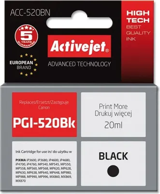 Produktbild von Activejet ACC-520BN Tintenpatrone (Ersatz für Canon PGI-520BK; Höchst; 20 ml; schwarz)