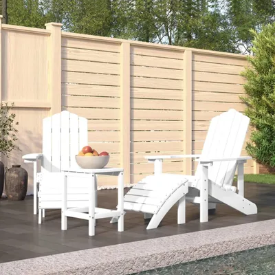 Image de The Living Store Chaises de jardin Adirondack avec tabouret & table PEHD blanc
