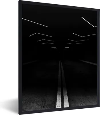 Produktbild von MuchoWow® Gerahmtes Poster Schwarz - Weiß - Straße - Tunnel 30x40 cm - Poster mit Schwarzem Bilderrahmen Wandposter Rahmen Foto Bilder - Wanddeko - Kunstdrucke