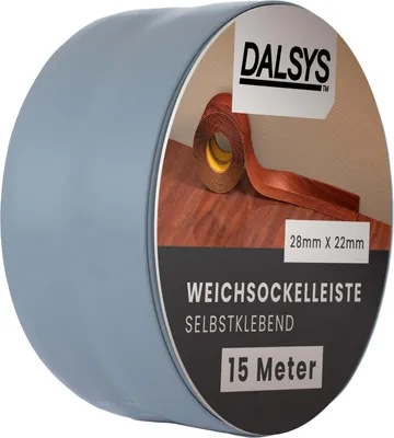 Produktbild von Dalsys Weichsockelleiste selbstklebend Dunkelgrau 15m Klebeleiste, Abschlussleiste für Fugen in Wohnbereich, Küche, Bad, aus PVC Kunststoff