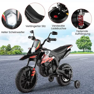 Produktbild von COSTWAY 12V Kinder Elektro Motorrad mit Stützrädern, Aprilia Kindermotorrad mit Musik und Scheinwerfer, 5,5-6 km/h, geeignet für Kinder von 3 bis 8 Jahren (Rot)