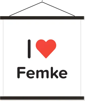 Produktbild von MuchoWow® Textilposter Ich liebe - Femke - Mädchen 60x60 cm mit schwarzem Rahmen - Posteraufhänger