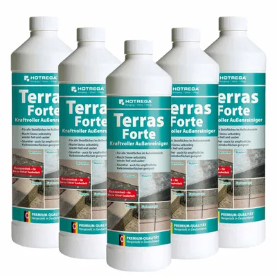 Produktbild von HOTREGA Terras Forte kraftvoller Außenreiniger Konzentrat 1 l - Kraftreiniger, Steinreiniger, Hofreiniger, Terrassenreiniger, Natursteinreiniger