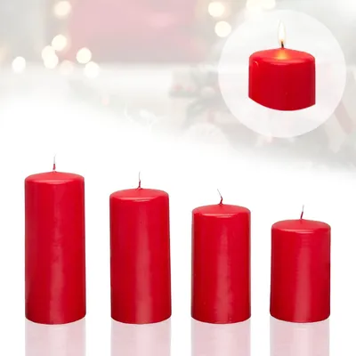 Productafbeelding van Set van 4 rode stompkaarsen, met een hoogte van 7,5 cm tot 12 cm, kerstkaarsen voor de adventskrans en kerstdecoratie