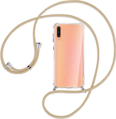 Produktbild von Handykette Backcover-Schutzhülle mit Band (Metall silberfarben) für Samsung Galaxy A50 - caramel