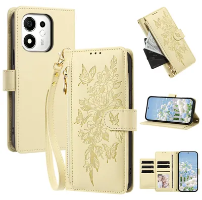Image de Étui pour Honor 600 Smart / Honor X7e Plus, étui en cuirPolyuréthanede type portefeuille avec compartiments, support pour cartes et dragonne. Couleur : Jaune