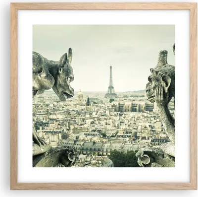 Produktbild von Gerahmtes Poster - Rahmen in heller Eiche - Wasserspeier Paris Notre-Dame - 40x40 cm - Wand Bild - Wanddeko - Wandbilder - Kunstposter - Wandposter - Bilderrahmen - Bilder - P2NAC40x40-4544